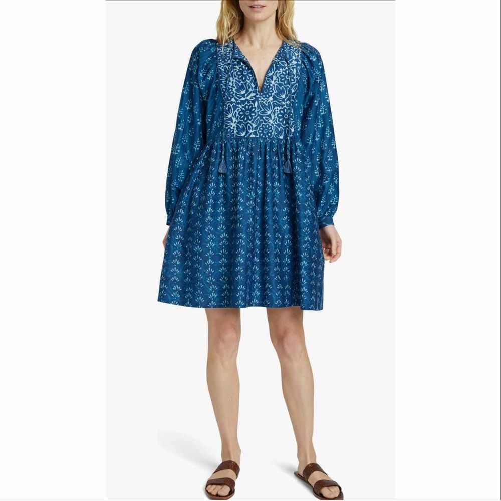 Faherty Solstice Mixed Print Long Sleeve Cotton & Silk Minidress